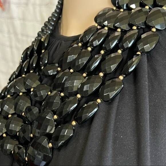 Natasha Multi Strand Black Beaded Bib Statement Necklace - Picture 6 of 7